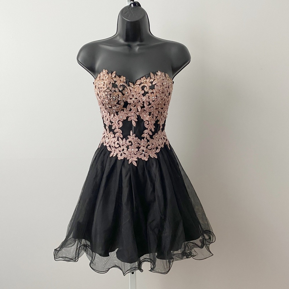 VTG Blondie Nites Moody Ethereal Corset Lace Tulle Mini Party Dress 5 Black Pink
